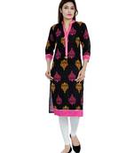 Black printed stitched cotton-kurtis