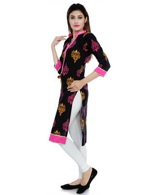 Black printed stitched cotton-kurtis 2