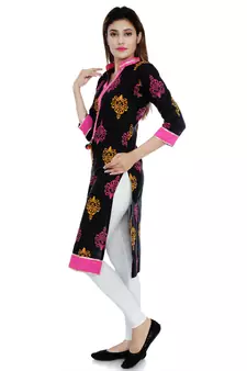 Black printed stitched cotton-kurtis