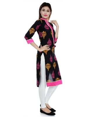 Black printed stitched cotton-kurtis 3