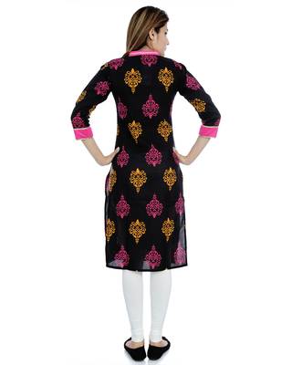 Black printed stitched cotton-kurtis 4