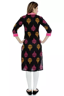 Black printed stitched cotton-kurtis