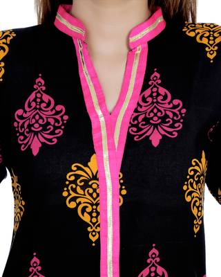 Black printed stitched cotton-kurtis 5