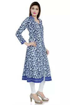 Indigo printed stitched cotton-kurtis