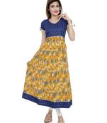 Yellow printed stitched cotton-kurtis