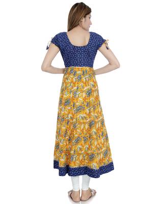 Yellow printed stitched cotton-kurtis 4