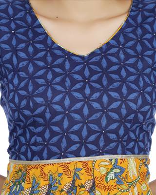 Yellow printed stitched cotton-kurtis 5