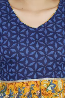 Yellow printed stitched cotton-kurtis