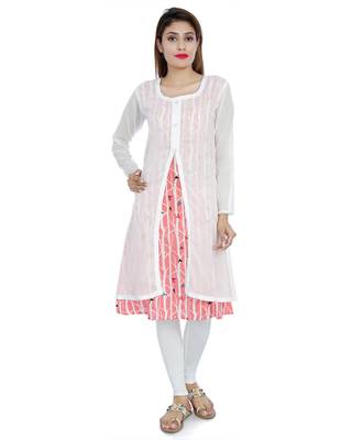 White printed stitched cotton-kurtis 1