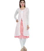 White printed stitched cotton-kurtis