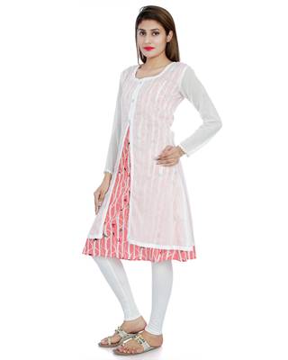 White printed stitched cotton-kurtis 2