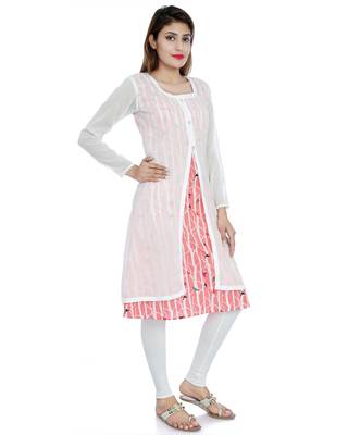 White printed stitched cotton-kurtis 3