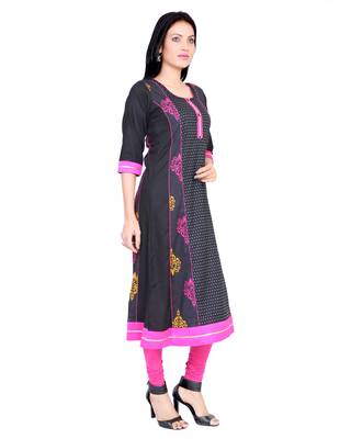Black printed stitched cotton-kurtis 2