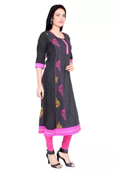 Black printed stitched cotton-kurtis