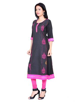 Black printed stitched cotton-kurtis 3