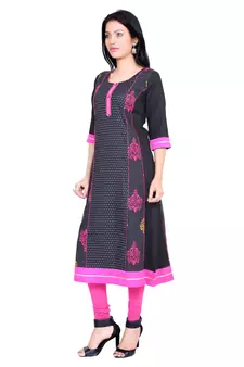 Black printed stitched cotton-kurtis
