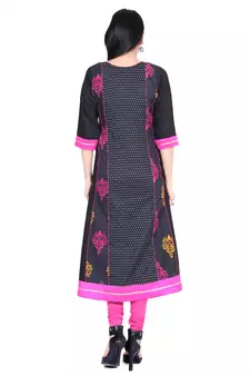 Black printed stitched cotton-kurtis