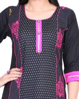 Black printed stitched cotton-kurtis 5