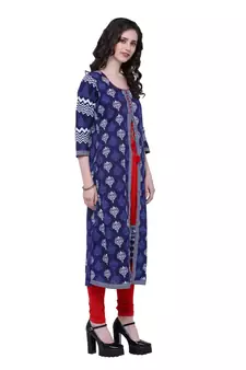 Indigo printed stitched cotton-kurtis