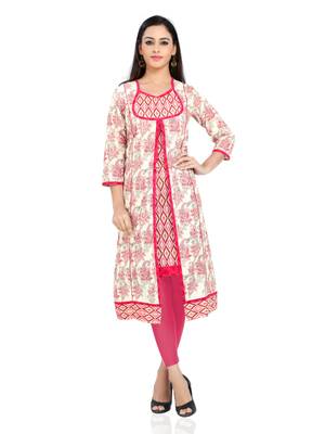 Pink printed stitched cotton-kurtis 1