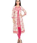 Pink printed stitched cotton-kurtis