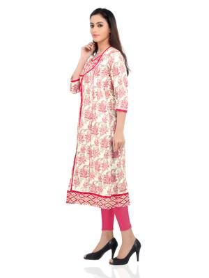 Pink printed stitched cotton-kurtis 2
