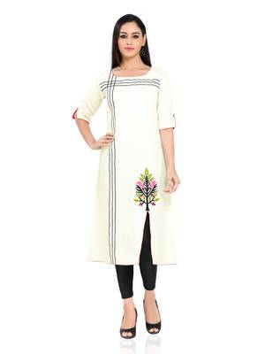 Off white embroidered stitched khadi kurtis 1