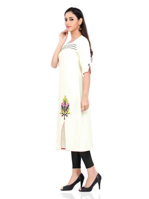 Off white embroidered stitched khadi kurtis 3