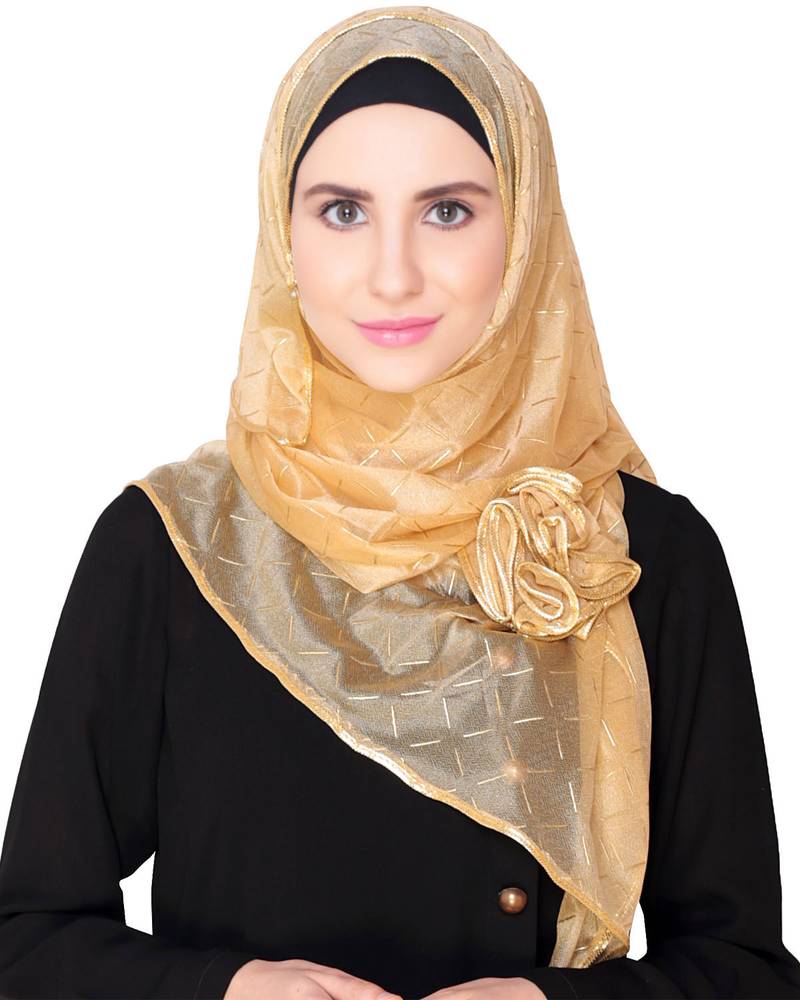 Golden flower ruffle hijab