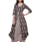 Brown printed stitched cotton-kurtis