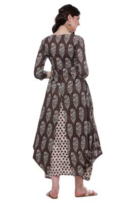 Brown printed stitched cotton-kurtis 4