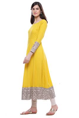 Yellow plain viscose stitched rayon ethnic-kurtis 2