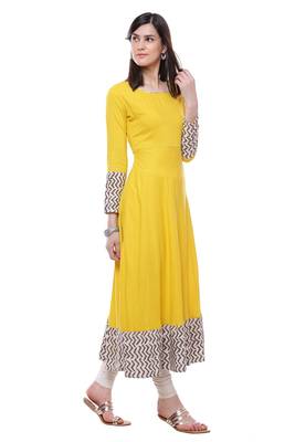 Yellow plain viscose stitched rayon ethnic-kurtis 3