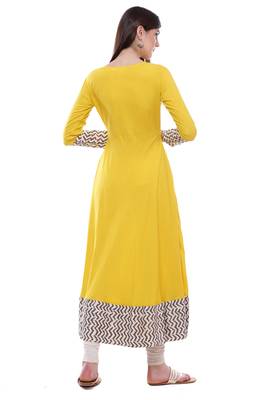 Yellow plain viscose stitched rayon ethnic-kurtis 4