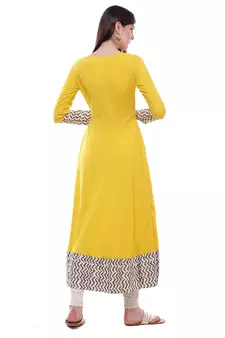 Yellow plain viscose stitched rayon ethnic-kurtis