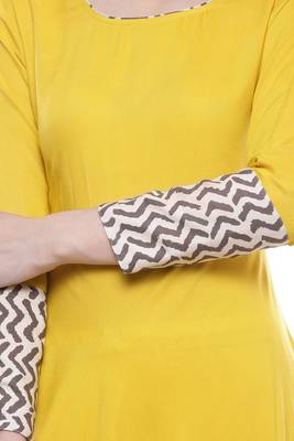 Yellow plain viscose stitched rayon ethnic-kurtis 5