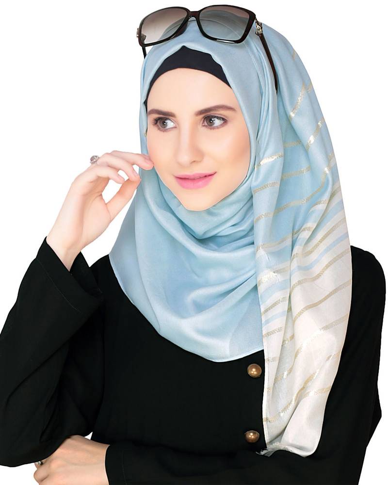 Sky blue  and  white hijab