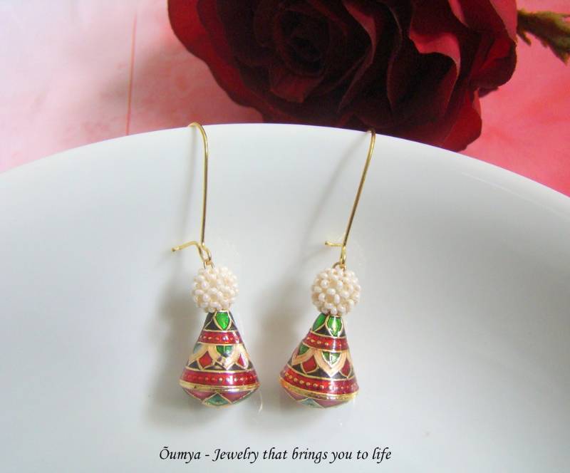 Red meenakari earrings