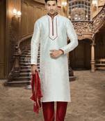 Indian Poshakh Cream Dupion Brocket Kurta Pajama