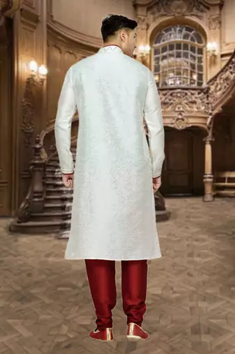 Indian Poshakh Cream Dupion Brocket Kurta Pajama