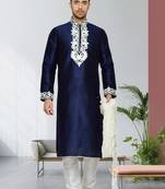 Navy Blue Dupion Kurta Pajama