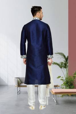 Navy Blue Dupion Kurta Pajama 4
