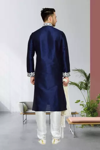 Navy Blue Dupion Kurta Pajama