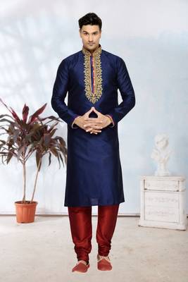 Navy Blue Doby Dupion Kurta Pajama 1