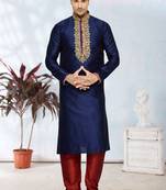 Navy Blue Doby Dupion Kurta Pajama