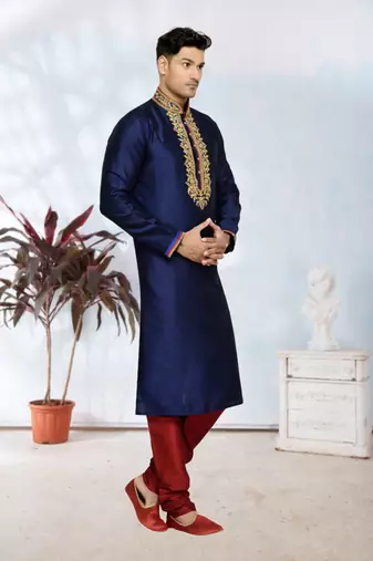 Navy Blue Doby Dupion Kurta Pajama