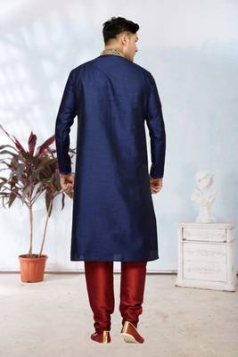 Navy Blue Doby Dupion Kurta Pajama 4
