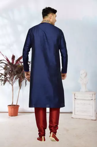 Navy Blue Doby Dupion Kurta Pajama