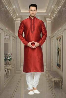 Maroon Dupion Kurta Pajama 1