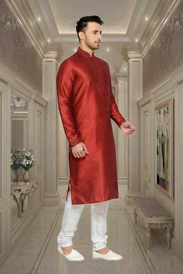 Maroon Dupion Kurta Pajama 2